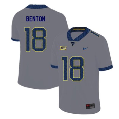 Men's West Virginia Mountaineers NCAA #18 Charlie Benton Gray Authentic Nike 2019 Stitched College Football Jersey YL15X57IV